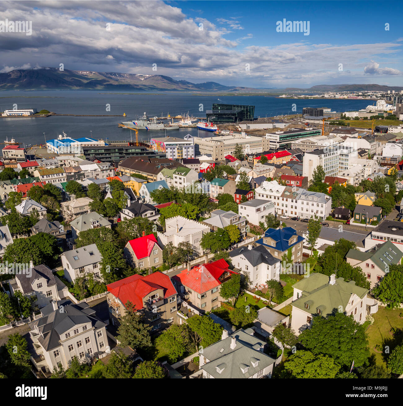 Luftaufnahmen von Reykjavik, Island Stockfoto