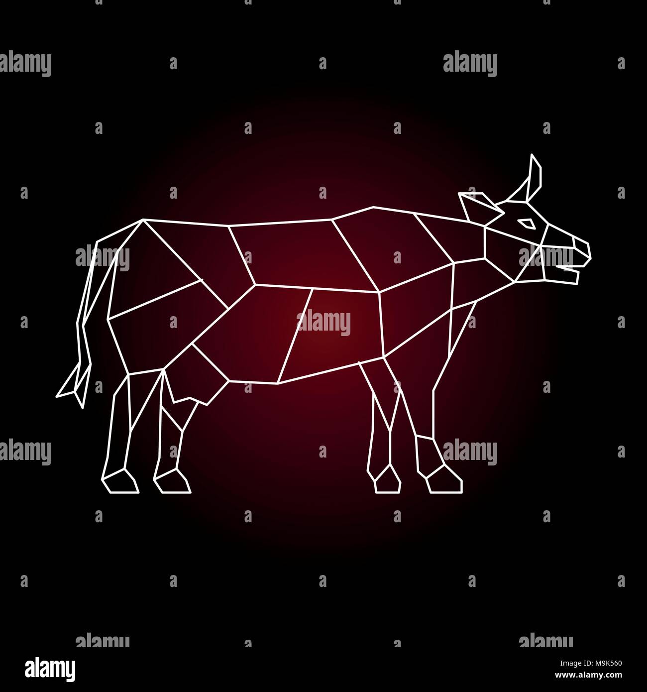 Vector Illustration einer Kuh mit seitlichem Blick in geometrischen Stil. Stock Vektor