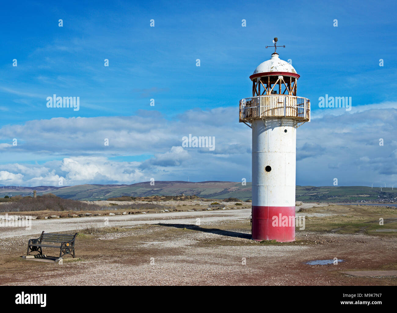 Lighthouese bei RSPB Nature Reserve, Hodbarrow, in der Nähe der Millom, West Cumbria, England Großbritannien Stockfoto