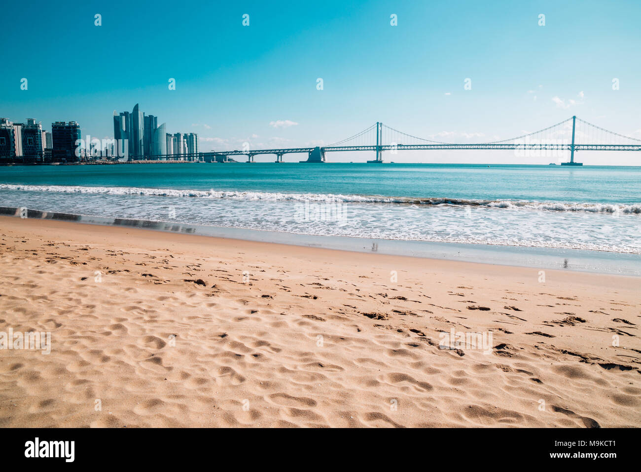 Gwangan Brücke mit Strand in Busan, Korea Stockfoto