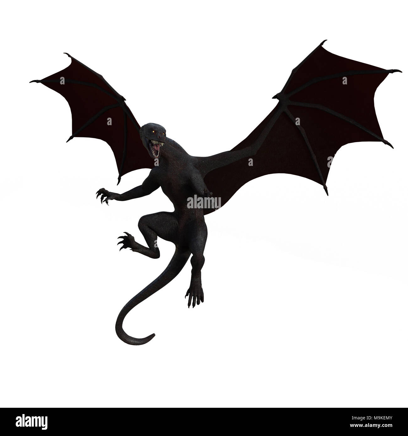 Black Dragon auf Weiß, 3D-Render isoliert. Stockfoto