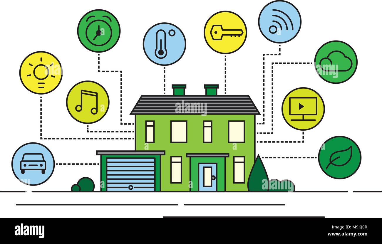 Smart House, Home Automation und Netzwerk Konzept, Zeile auf das Symbol Stil Stock Vektor