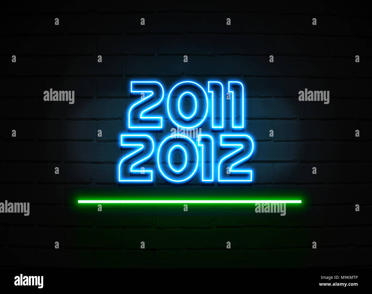 2011 2012 2013 Leuchtreklame - glühende Leuchtreklame auf brickwall Wand - 3D-Royalty Free Stock Illustration dargestellt. Stockfoto