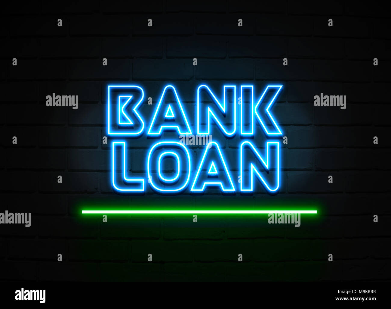 Bank Darlehen Leuchtreklame - glühende Leuchtreklame auf brickwall Wand - 3D-Royalty Free Stock Illustration dargestellt. Stockfoto