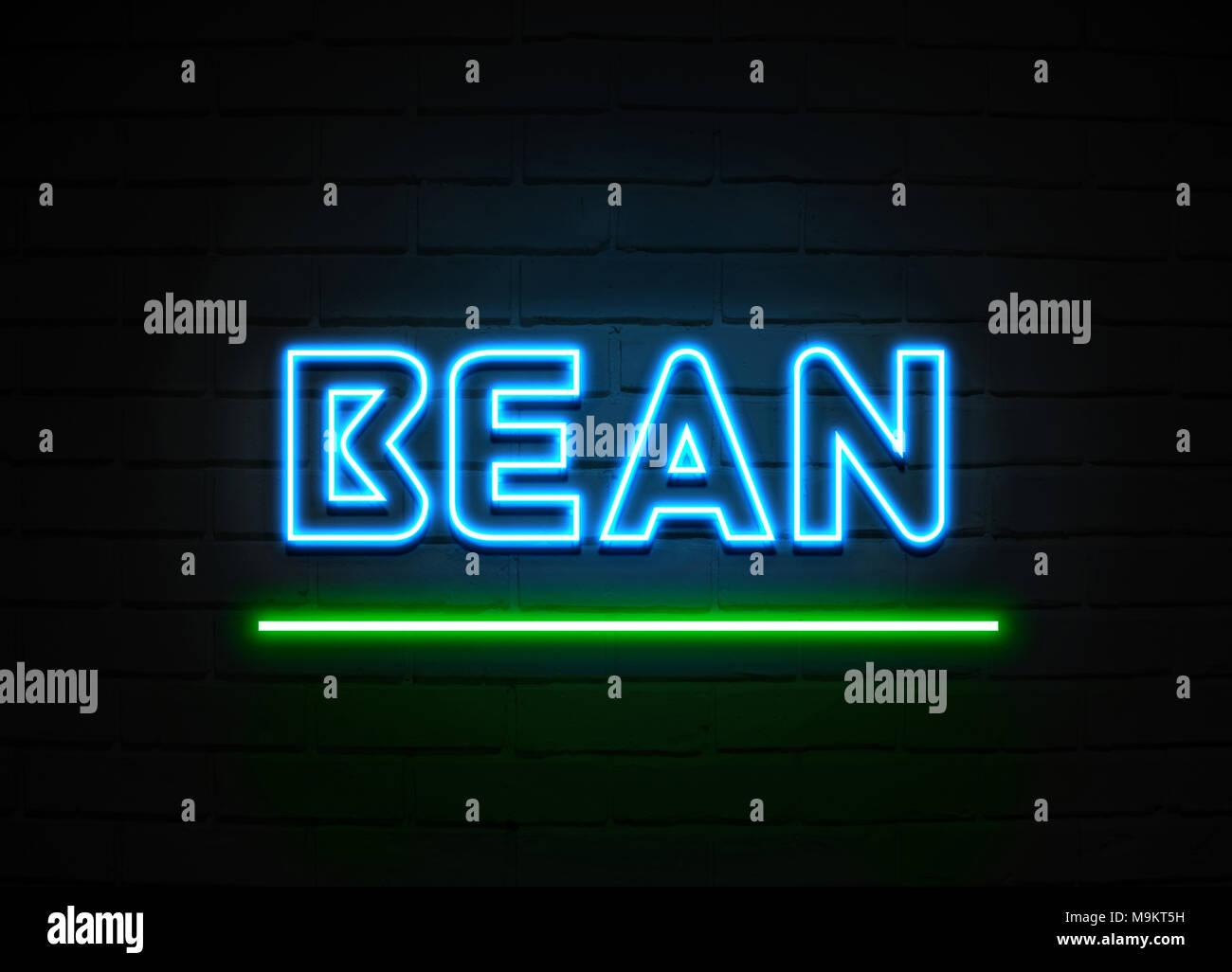 Bean Leuchtreklame - glühende Leuchtreklame auf brickwall Wand - 3D-Royalty Free Stock Illustration dargestellt. Stockfoto
