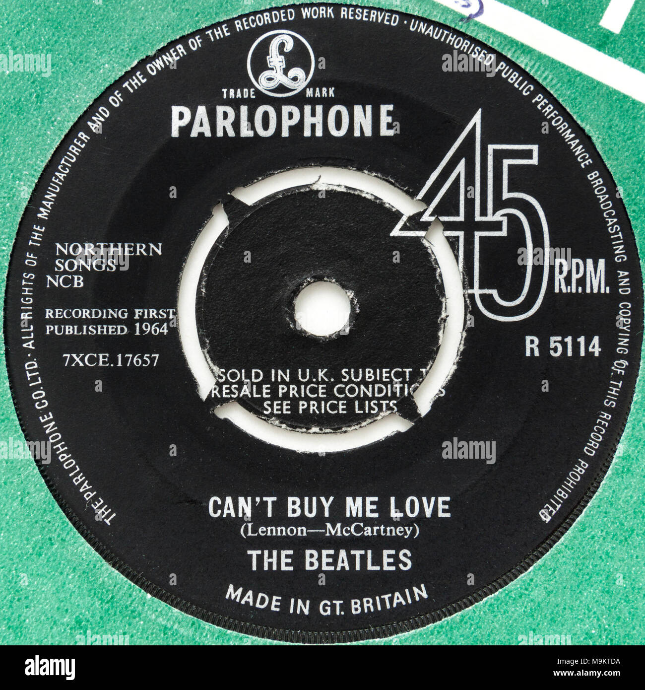 1964 Original 45rpm Single von "Nicht Kaufen Kann mir Liebe' von den Beatles (Parlophone R5114) Stockfoto