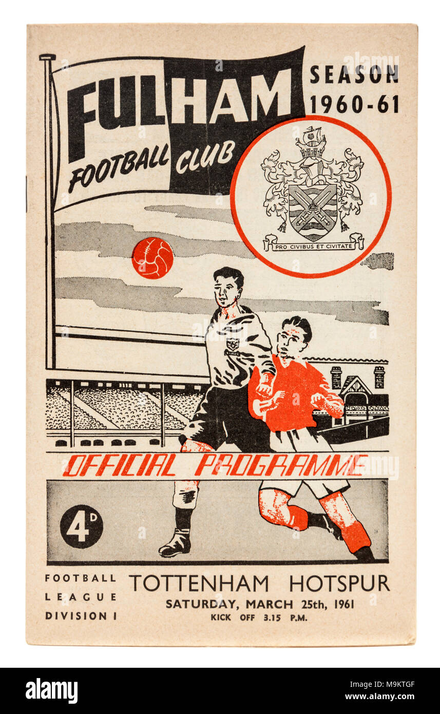 Programm der Fußballspiel zwischen Fullham Football Club und Tottenham Hotspur am 25. März 1961 Stockfoto