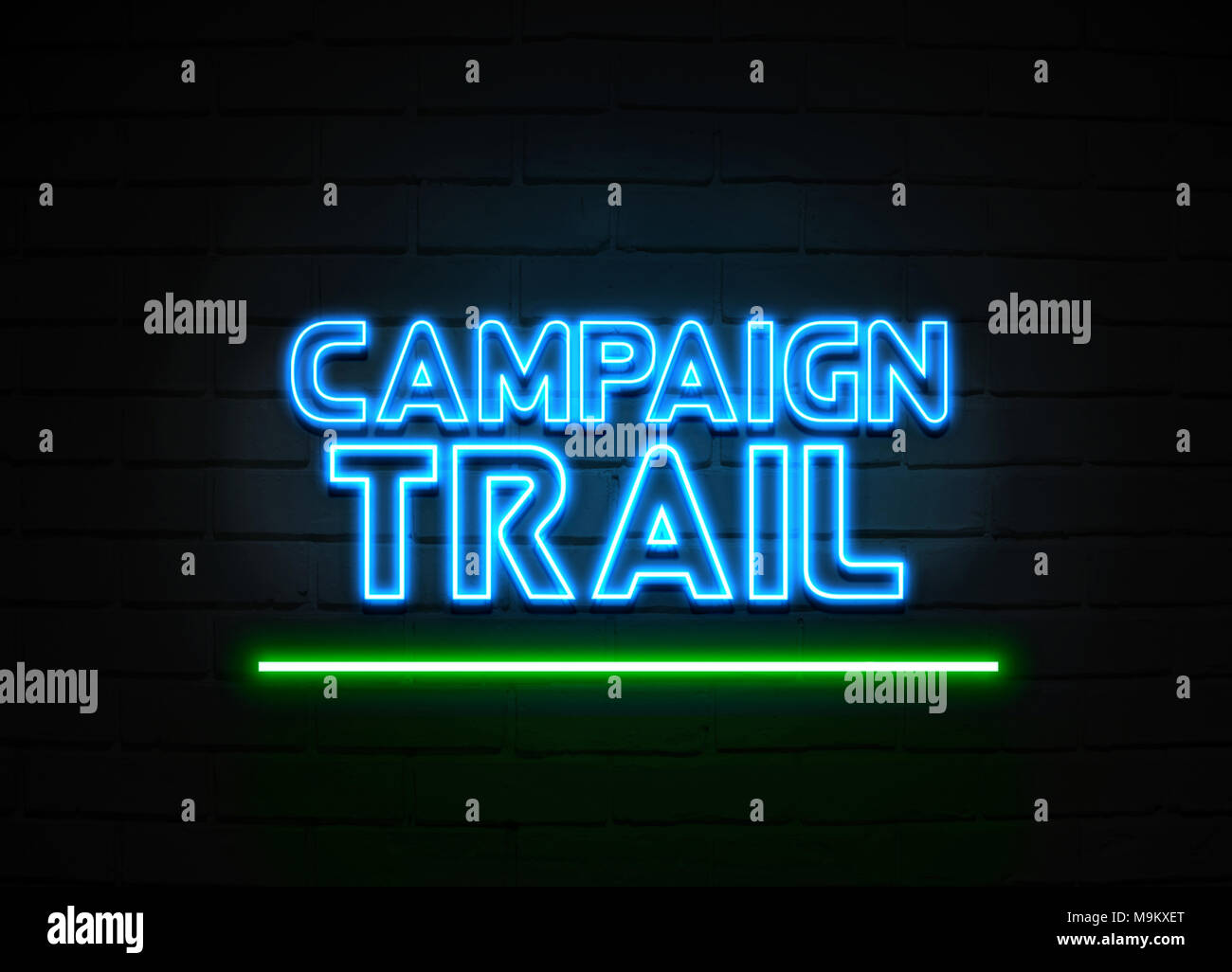 Campaign Trail Leuchtreklame - glühende Leuchtreklame auf brickwall Wand - 3D-Royalty Free Stock Illustration dargestellt. Stockfoto