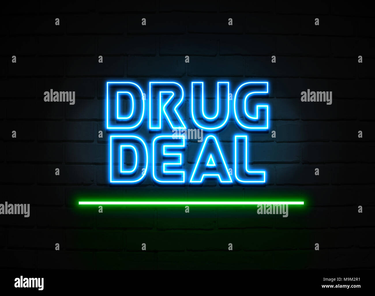 Droge viel Leuchtreklame - glühende Leuchtreklame auf brickwall Wand - 3D-Royalty Free Stock Illustration dargestellt. Stockfoto