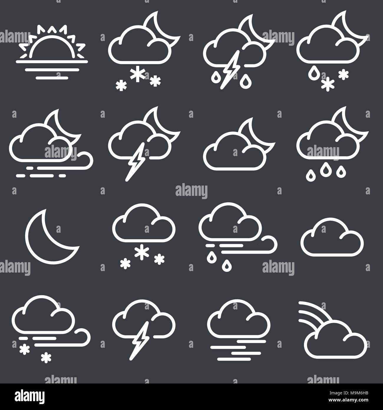 Wetter Symbole für Print, Web oder Mobile App auf grauem Hintergrund Stock Vektor