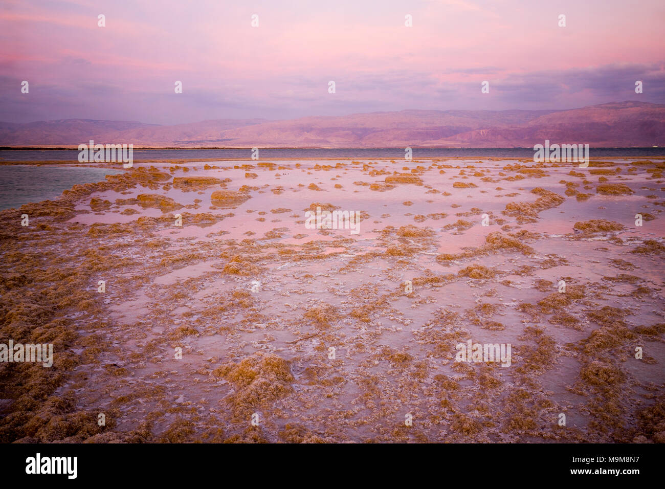 Sonnenuntergang von Salz Formationen im Toten Meer, zwischen Israel und Jordanien Stockfoto