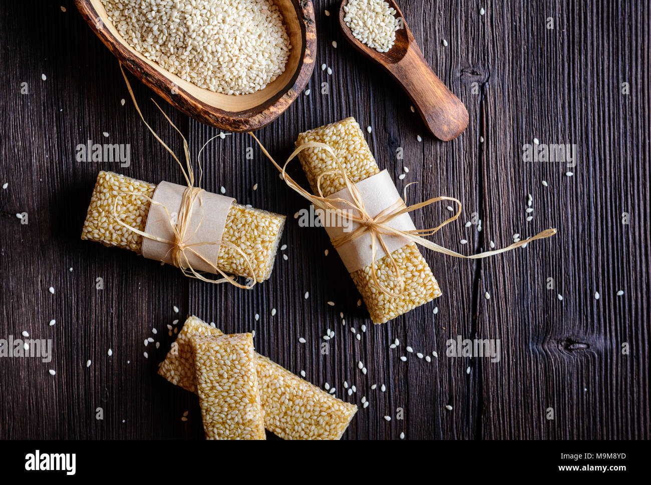 Süße gesunde Sesam und Honig bars Stockfoto
