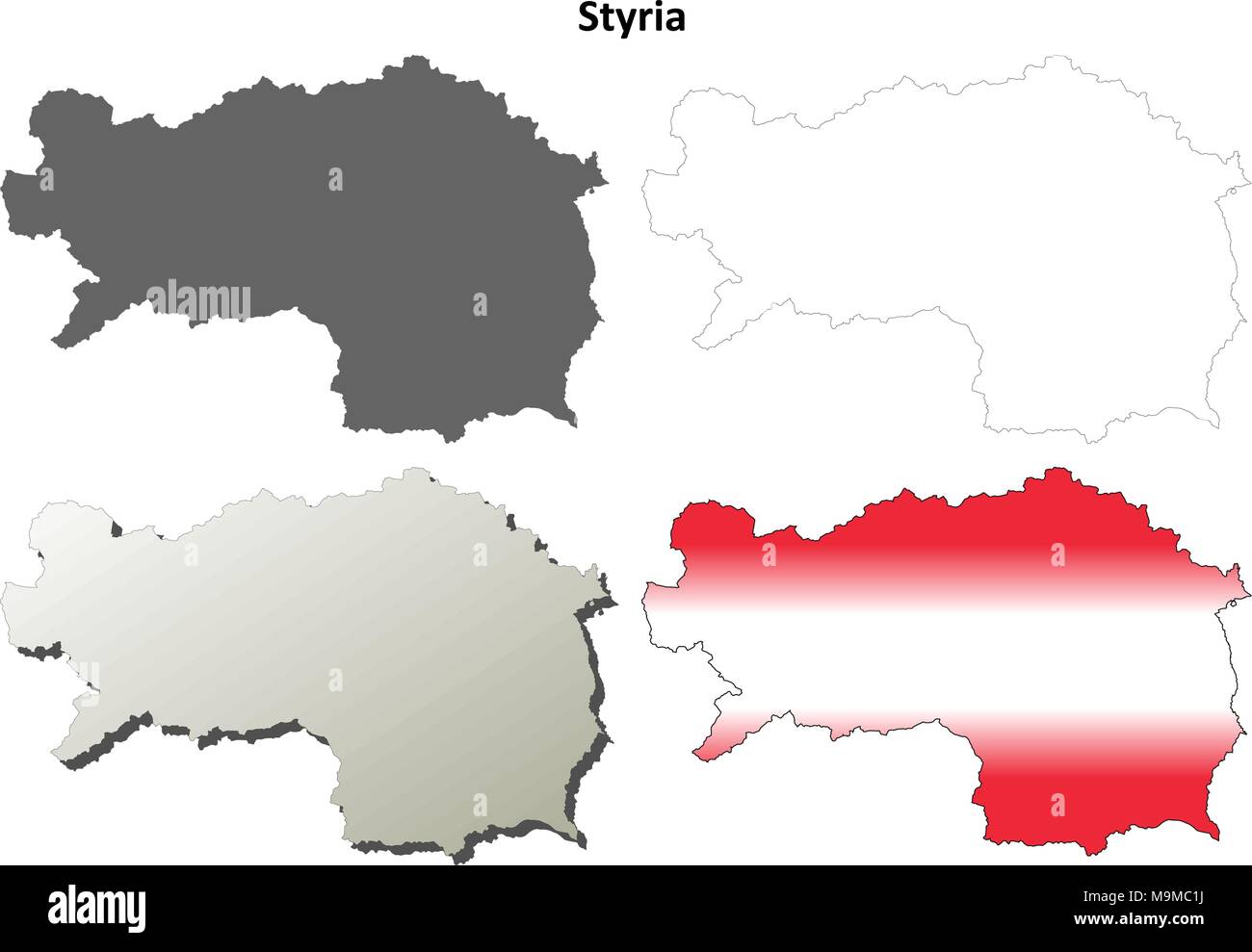Styria leer detaillierte Gliederung Karte gesetzt Stock Vektor