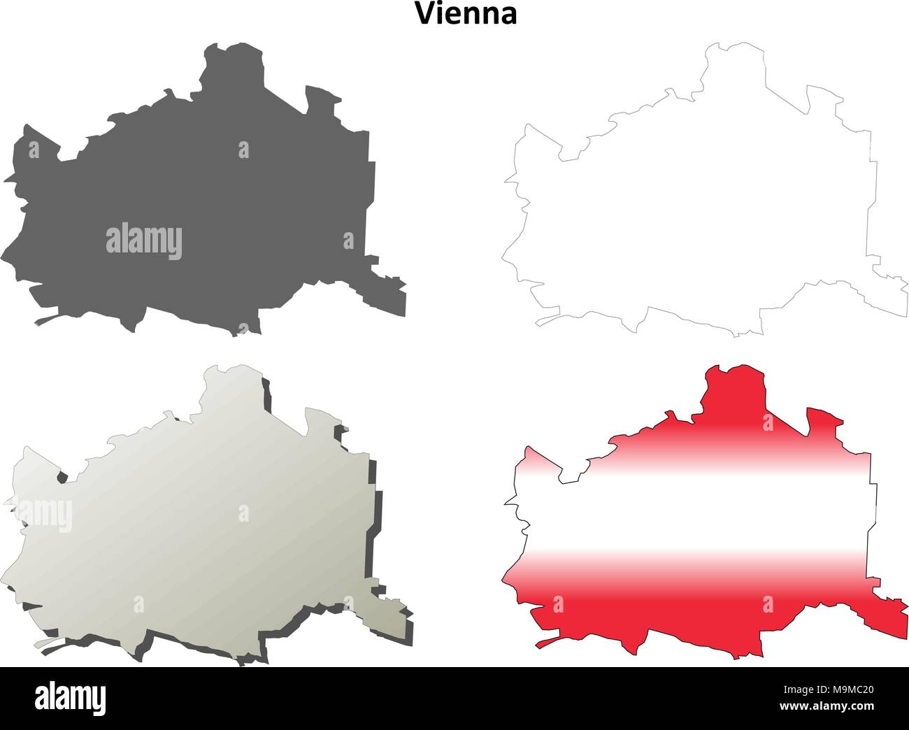 Vienna leer detaillierte Gliederung Karte gesetzt Stock Vektor