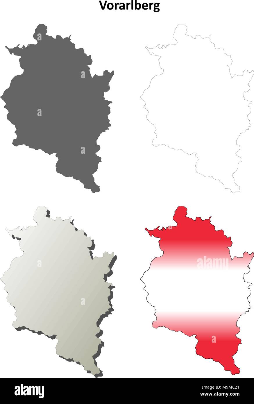 Vorarlberg leer detaillierte Gliederung Karte gesetzt Stock Vektor
