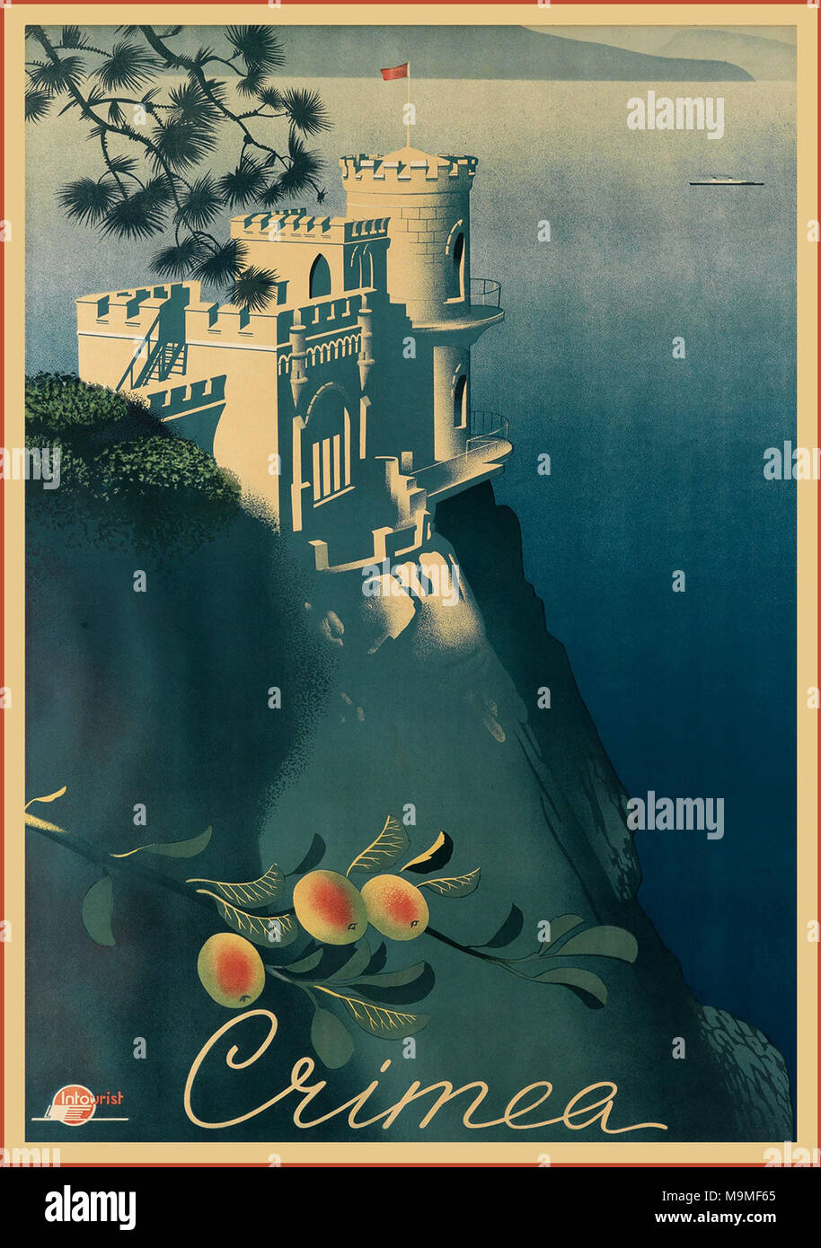 Krim Jahrgang 1930 InTourist Travel Poster für Sowjetische russische Krim (Ukraine, die in den 1950er Jahren gegeben) Stockfoto