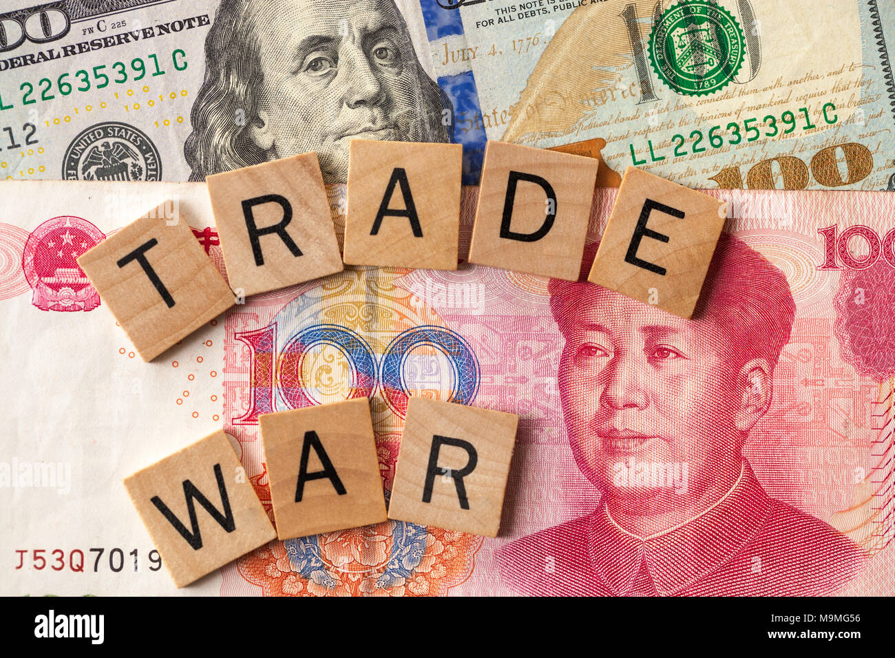 Handelskrieg zwischen den USA und China Konzept/Tarif Gesetz Stockfoto