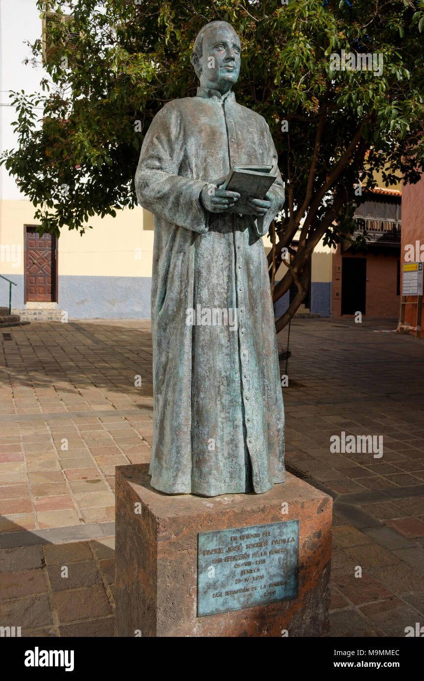 Denkmal für Pater Jose Torres Padilla, San Sebastian de la Gomera, La Gomera, Kanarische Inseln, Spanien Stockfoto