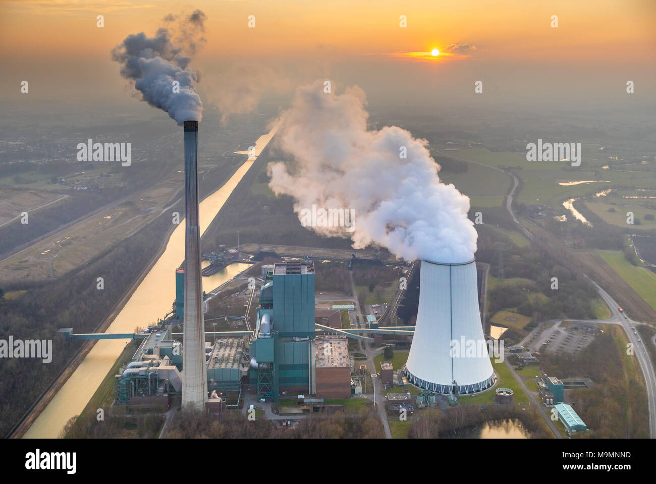 Gemeinsame Kraftwerk Bergkamen RWE, Kohlekraftwerk am Datteln-Hamm-Kanal, Bergkamen, Ruhrgebiet Stockfoto