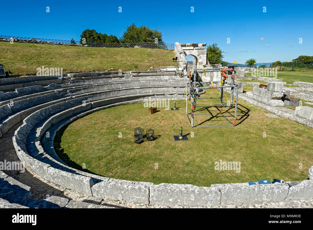 Arena, samnite Theater, das Teatro Sannitico, alte Samnite Ort der Anbetung, 2.Jahrhundert v. Chr., Monte Saraceno, Pietrabbondante Stockfoto