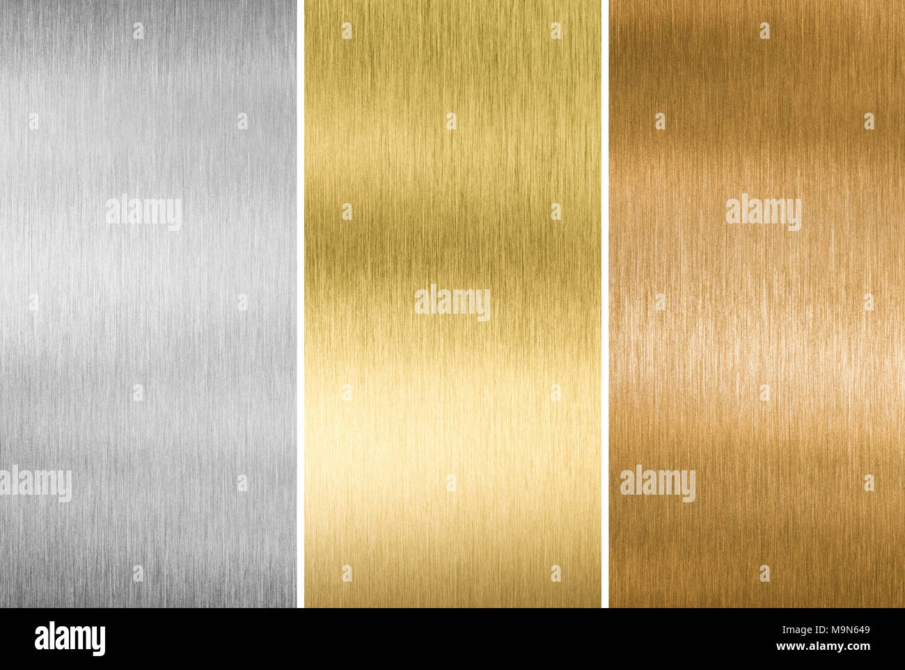 Metall Texturen Gold, Silber und Bronze. Stockfoto