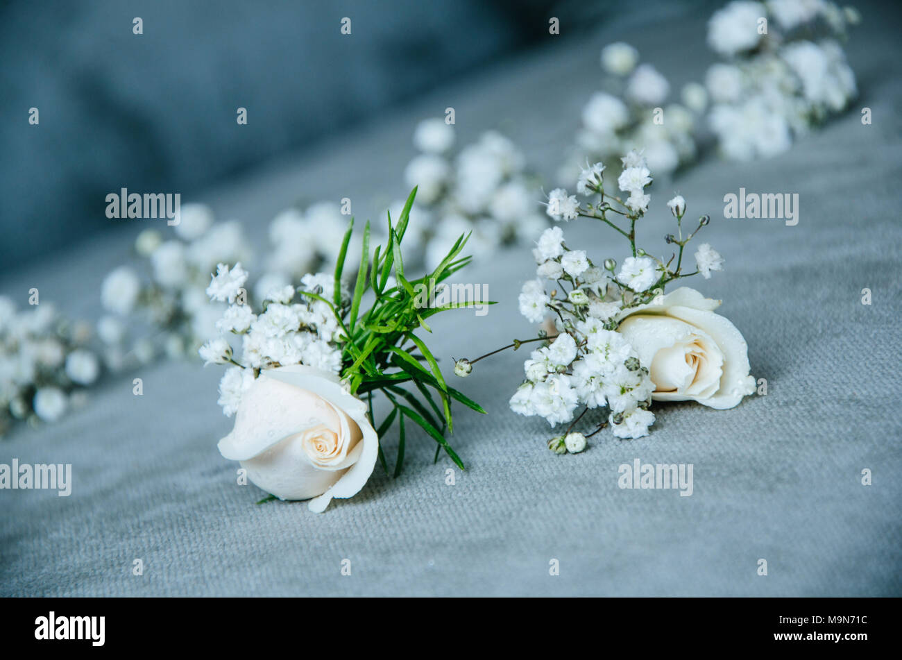 Anstecker ein unverzichtbares Accessoire für den Bräutigam am Tag der Hochzeit Stockfoto