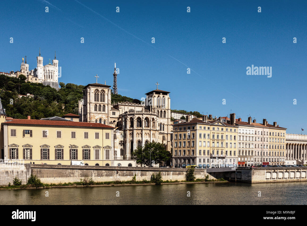 Blick auf die Altstadt, auch bekannt als "vieux-lyon", vom Fluss Saone, Lyon, Frankreich Stockfoto