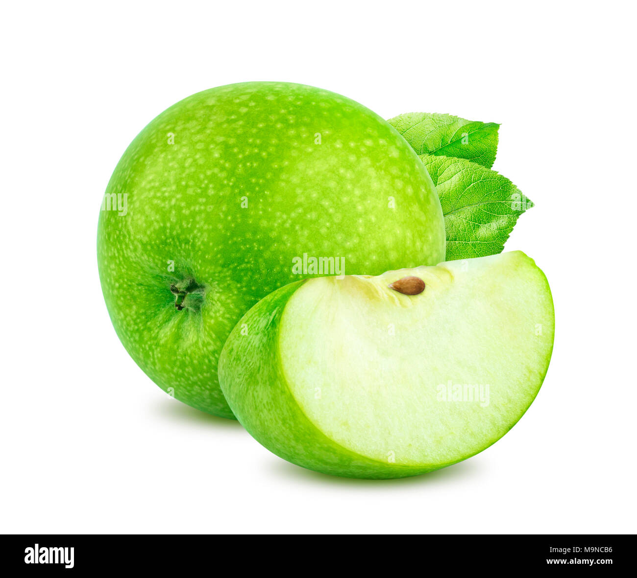 Ein grüner Apfel auf weißem Hintergrund Stockfoto