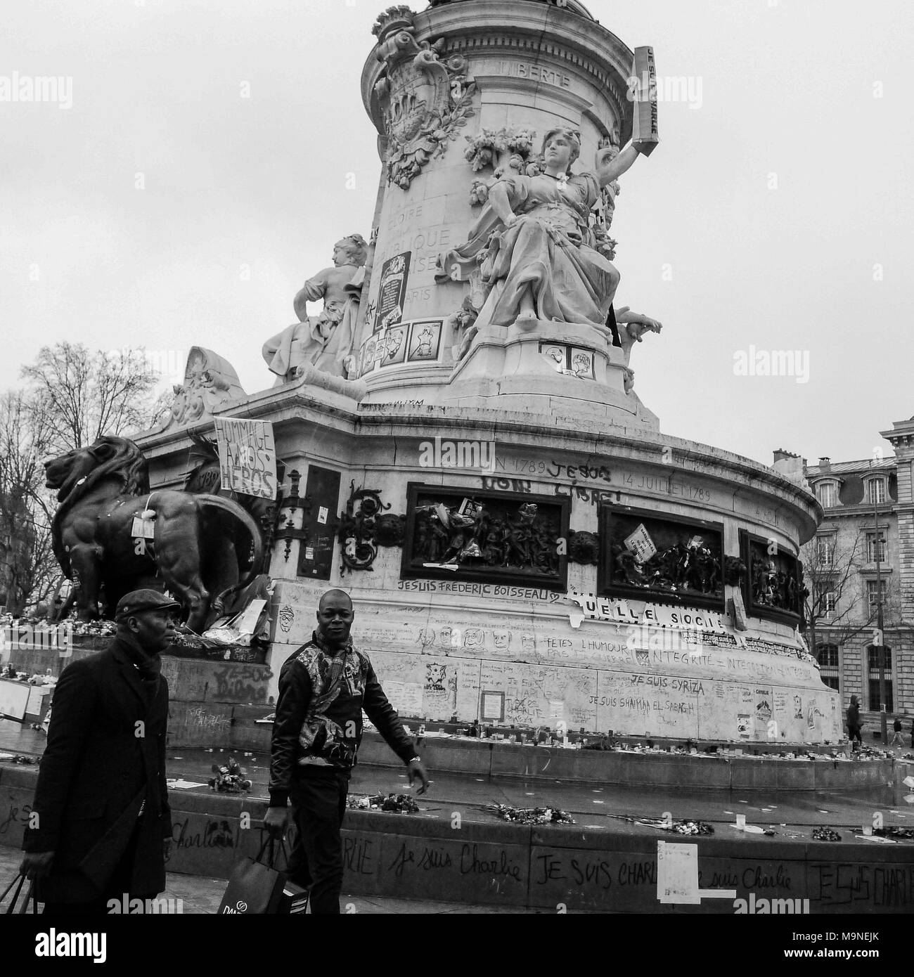 Nach Charlie Terroranschläge: eine Hommage an die Opfer, Paris, FranceRepublic Square Stockfoto