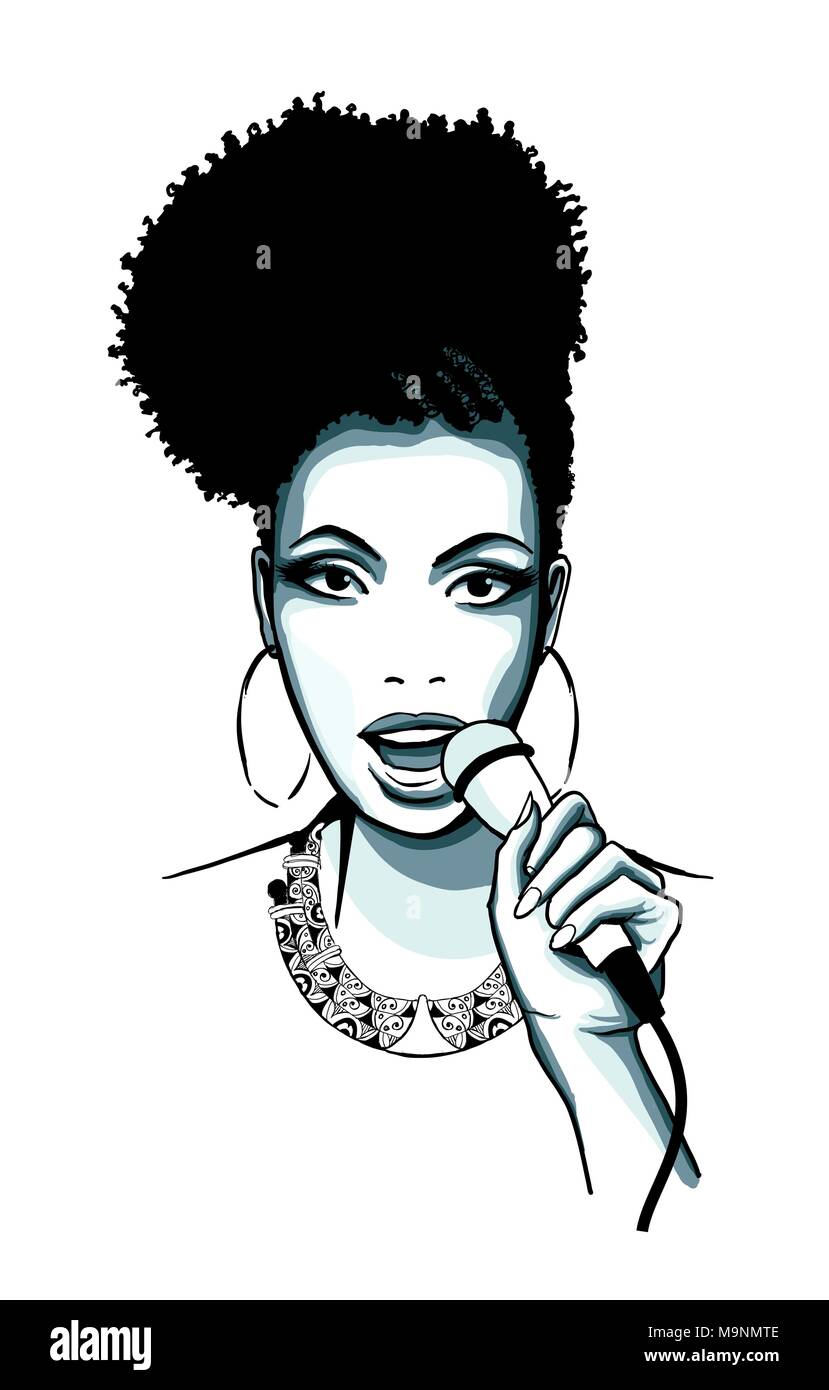 Afro-amerikanische Jazz Sängerin Jazz-Vector Illustration Stock Vektor