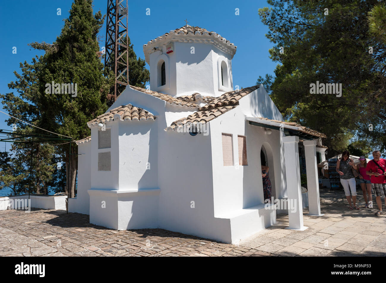 Byzantinische Kapelle des Pantokrator, Pontikonisi (Mouse Island), Ionische Inseln, Griechenland, Europa Stockfoto