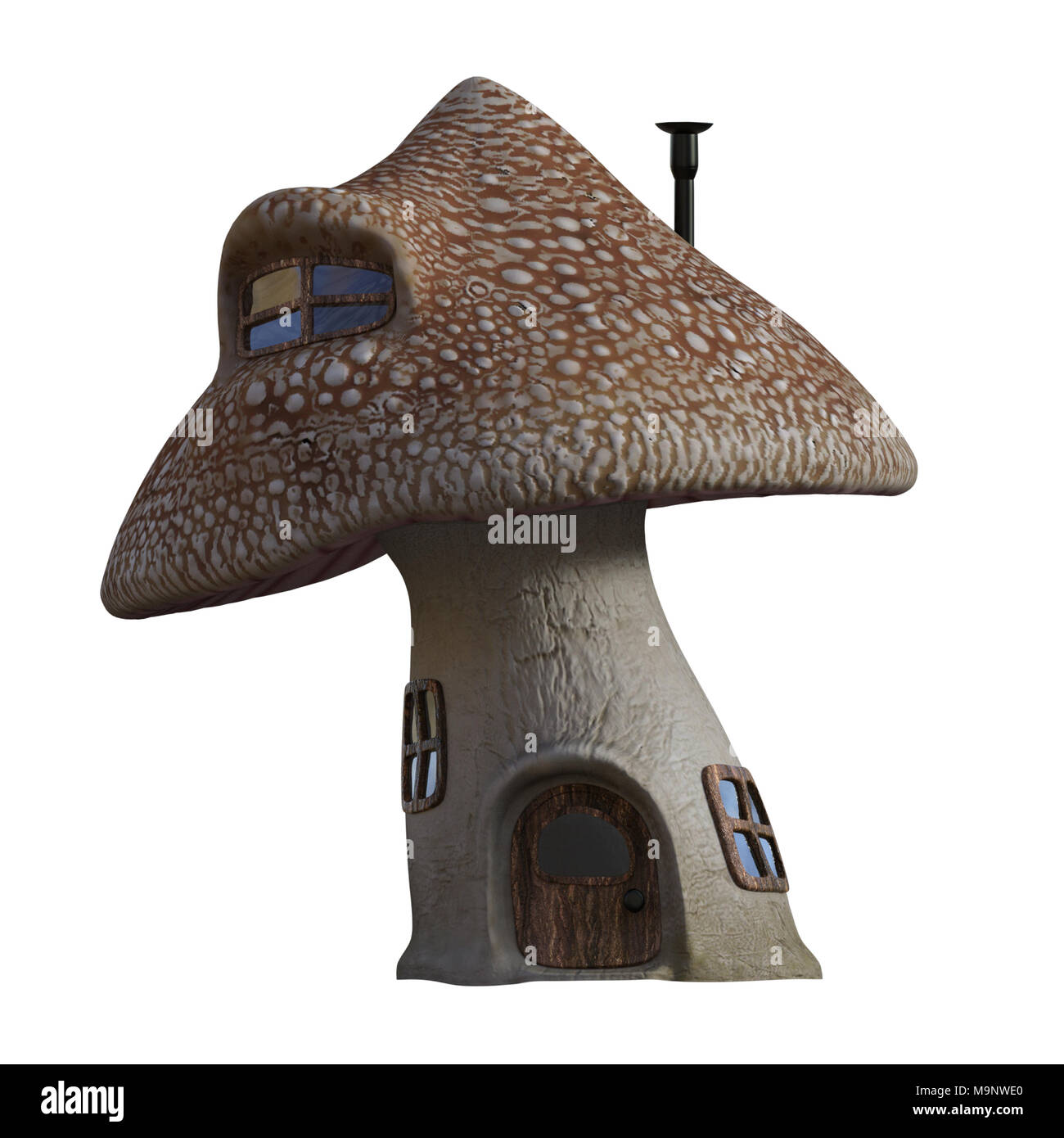 Mushroom Haus auf Weiß, 3D-Render isoliert Stockfoto