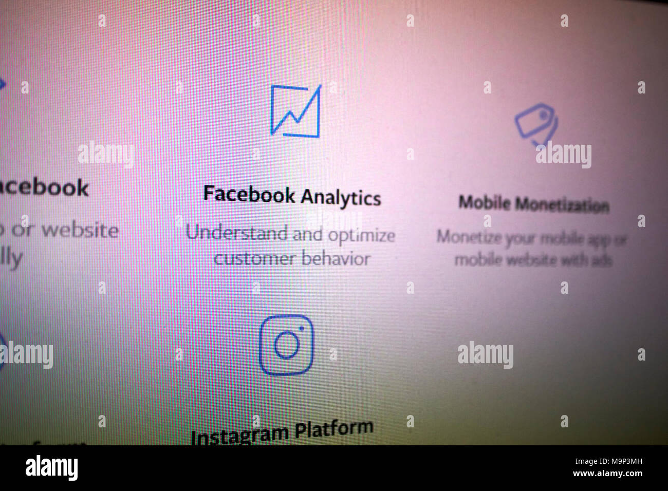 Facebook analytics Developer user interface Screenshot Stockfoto