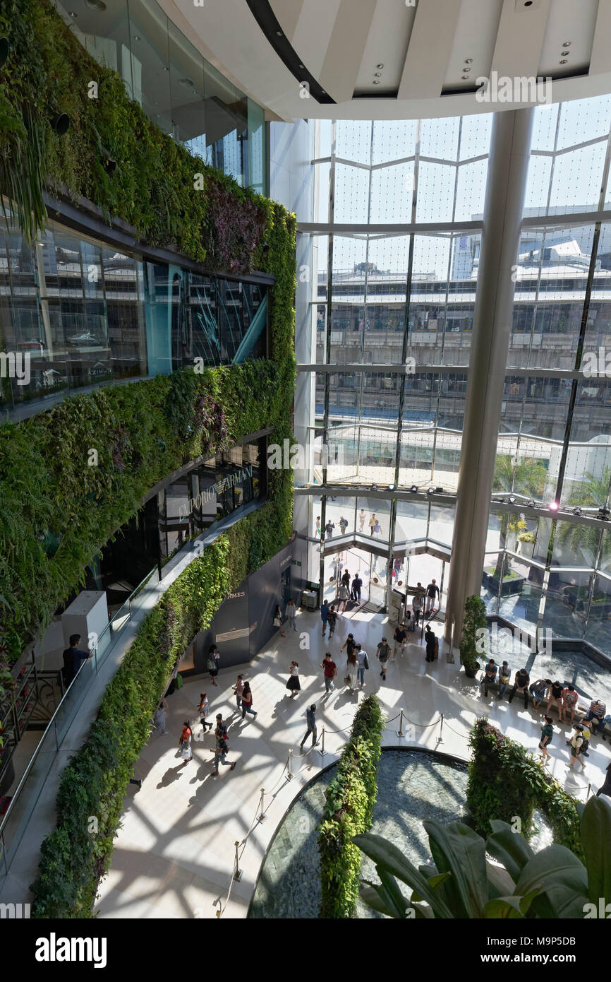 Atrium mit grünen Fassade, Siam Paragon, Luxus Shopping Centre, Siam Square, Pathum Wan, Bangkok, Thailand Stockfoto