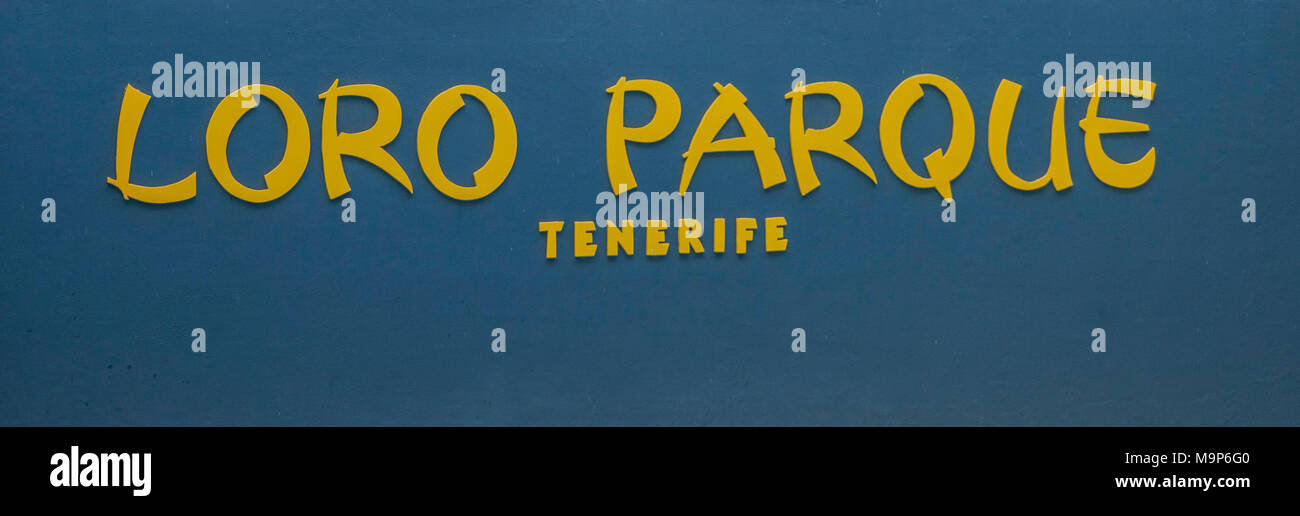 Logo, Schriftzug Loro Parque, Puerto de la Cruz, Teneriffa, Kanarische Inseln, Spanien Stockfoto
