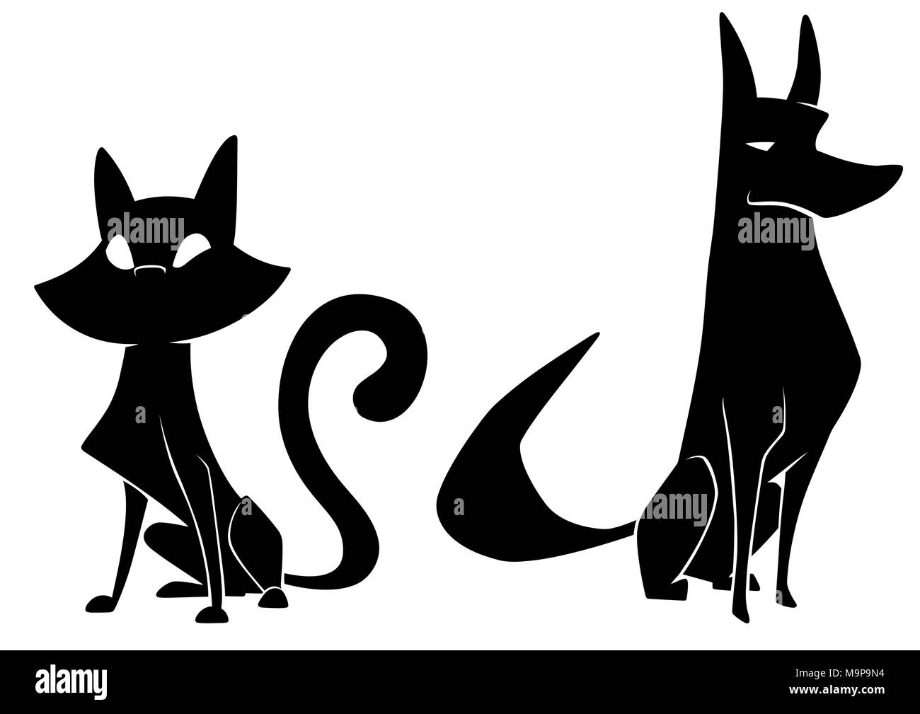 Katze und Hund Silhouetten Stock Vektor