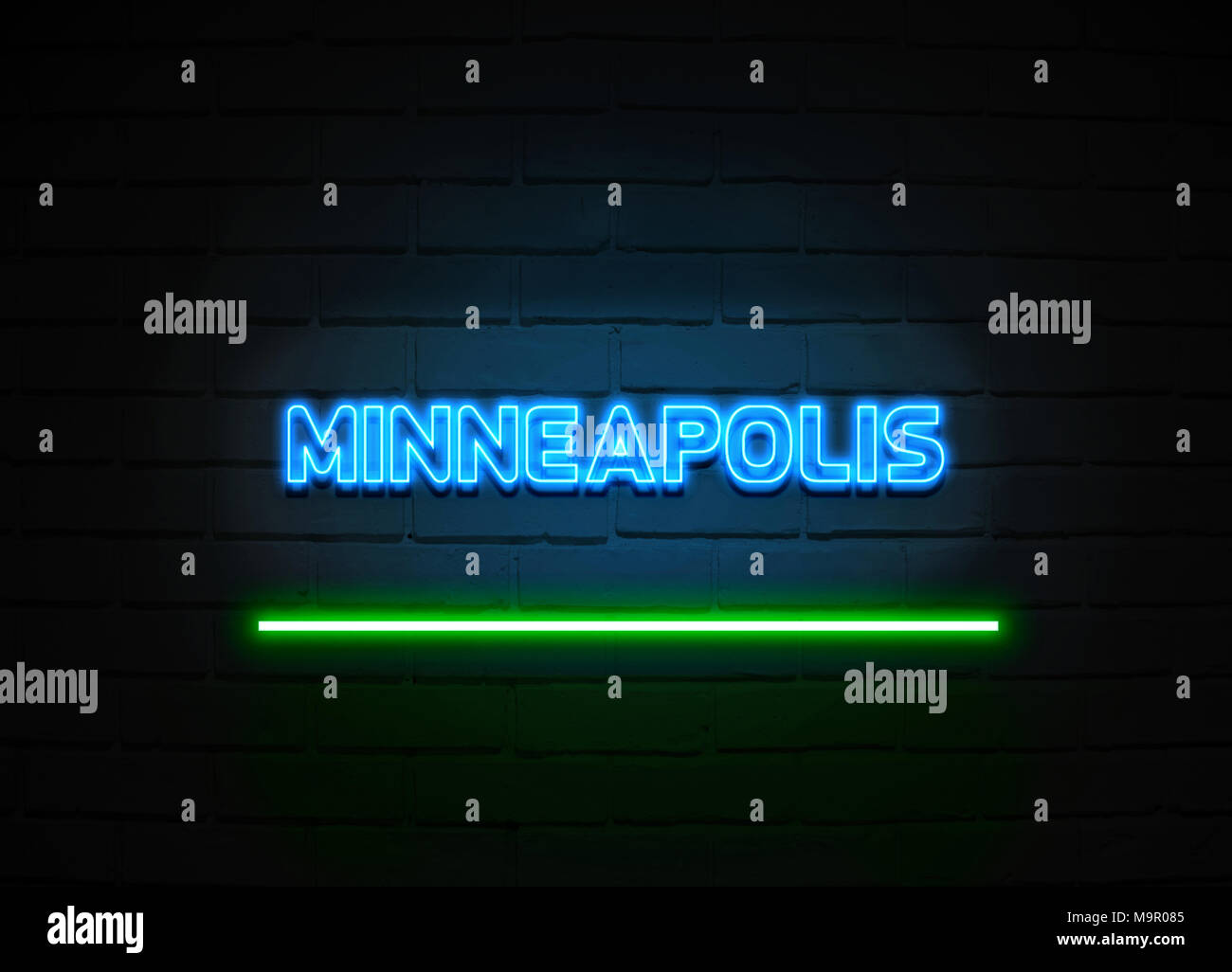 Minneapolis Leuchtreklame - glühende Leuchtreklame auf brickwall Wand - 3D-Royalty Free Stock Illustration dargestellt. Stockfoto