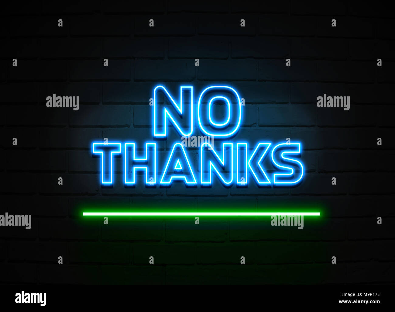 Nein danke Neon Sign - glühende Leuchtreklame auf brickwall Wand - 3D-Royalty Free Stock Illustration dargestellt. Stockfoto
