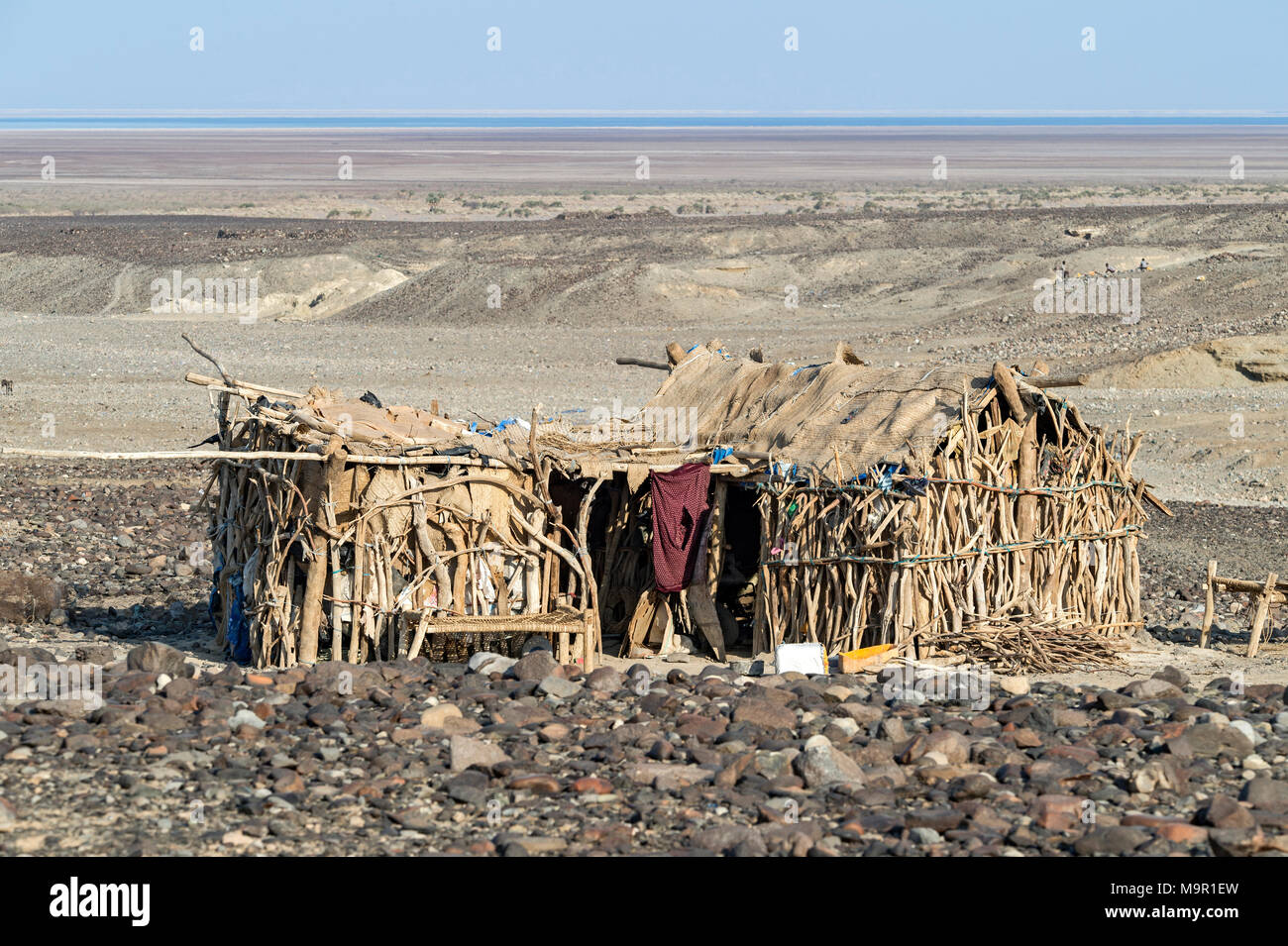 Traditionelle Hütte von Ferne Nomaden in der Wüste Danakil Senke, Provinz Afar, Äthiopien Stockfoto