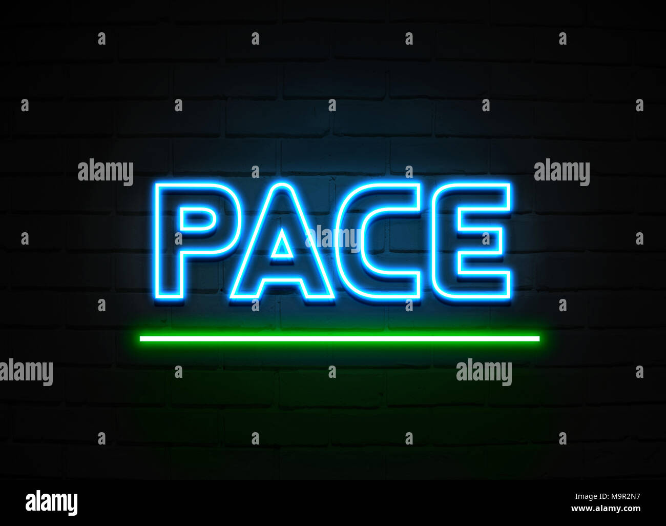 Tempo Leuchtreklame - glühende Leuchtreklame auf brickwall Wand - 3D-Royalty Free Stock Illustration dargestellt. Stockfoto