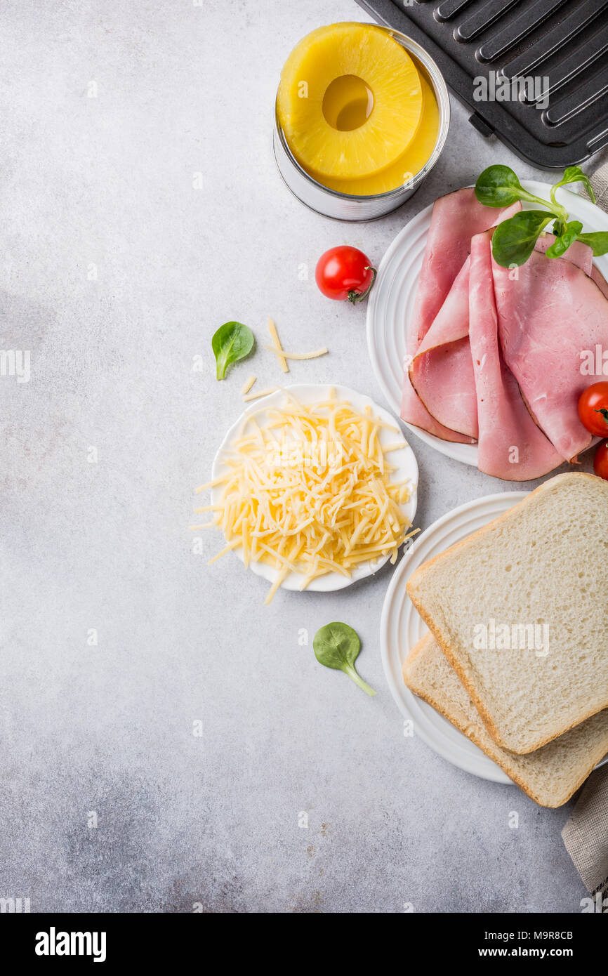 Zutaten für die Herstellung von gegrillten hawaii toast Sandwich mit