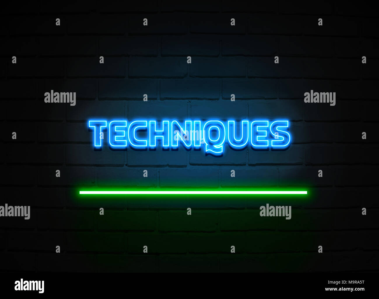 Neon-Schild an Ziegelwand, geschrieben Stockfoto