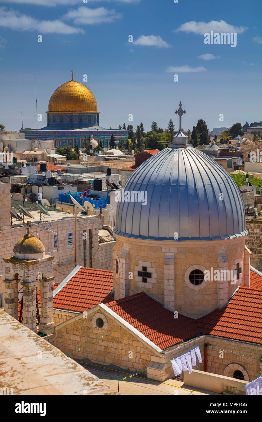 Jerusalem. Stadtbild das Bild der Altstadt Jerusalem, Israel mit der Kirche der Hl. Maria von Agonie und der Felsendom. Stockfoto