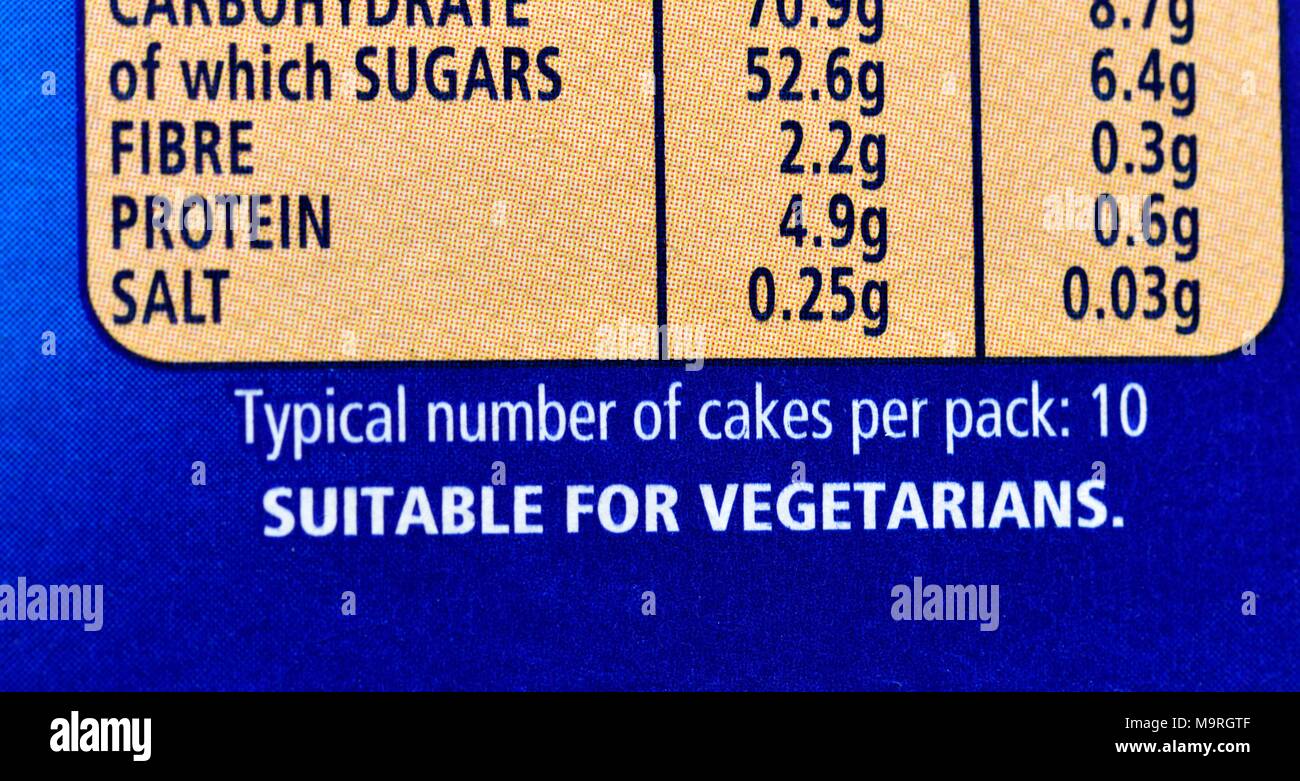 Für Vegetarier, die Etikettierung von Lebensmitteln geeignet Stockfoto