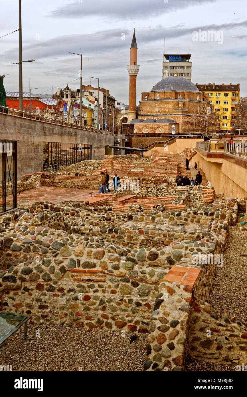 Erhaltene Teile der antiken römischen Stadt Ulpia Serdica, jetzt Sofia, Hauptstadt von Bulgarien. Stockfoto