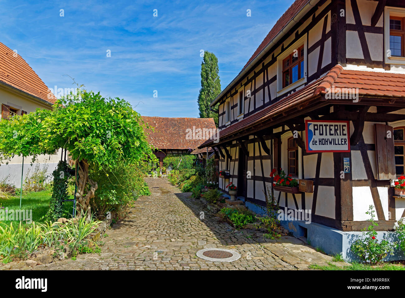 Europa, Frankreich, Rhein, Bas (Elsass), Soultz-sous-Forêts, Rue Principale Hohwiller, Gebäude, historisch, Poterie, Keramik, Architektur, buildin Stockfoto