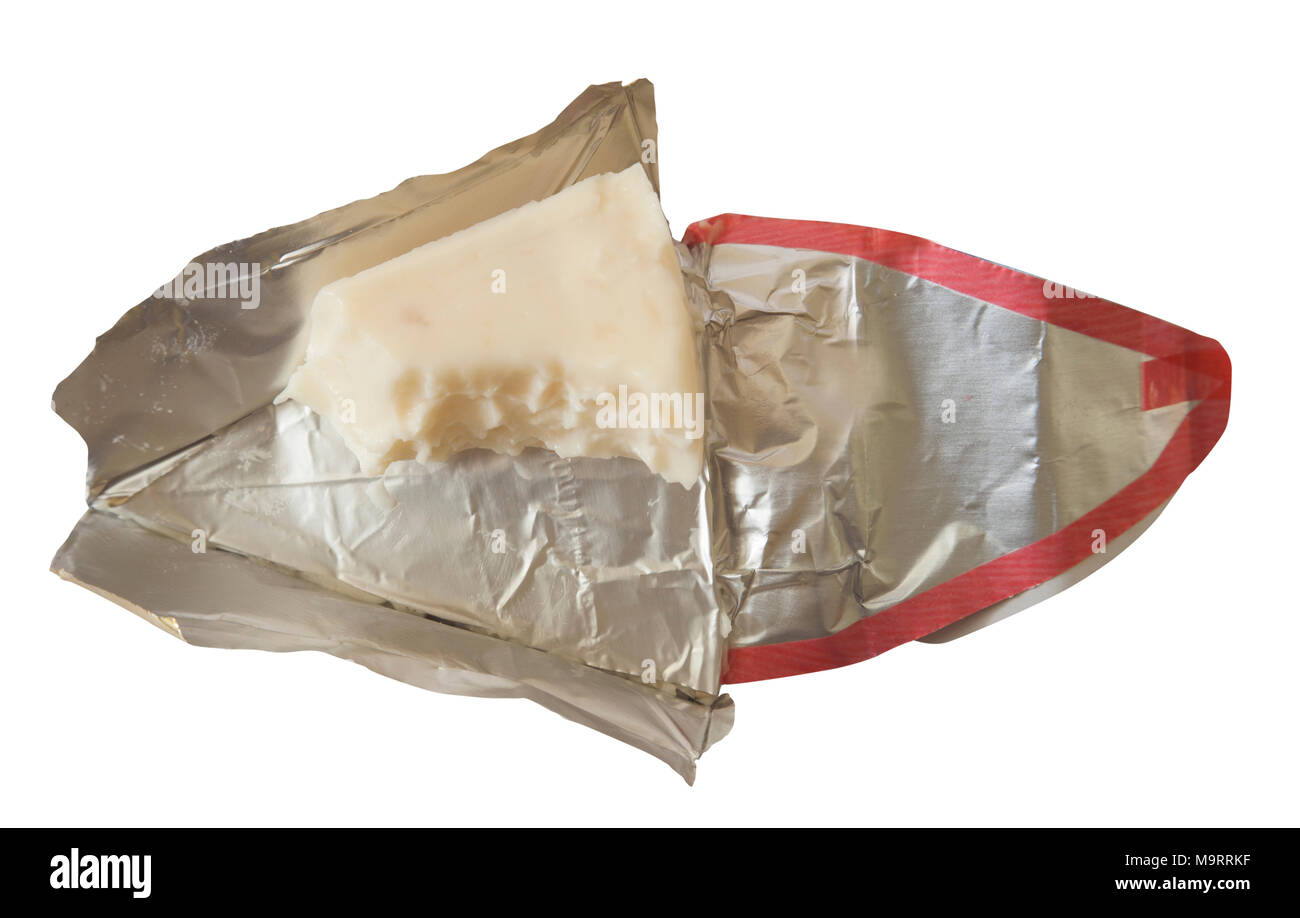 Geschmolzenem Käse Dreieck isoliert auf weißem Stockfoto