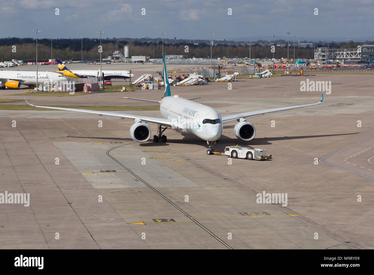 Airbus A 350-941 Airliner in den Farben der Cathay Pacific die Fluggesellschaft von Hong Kong Stockfoto