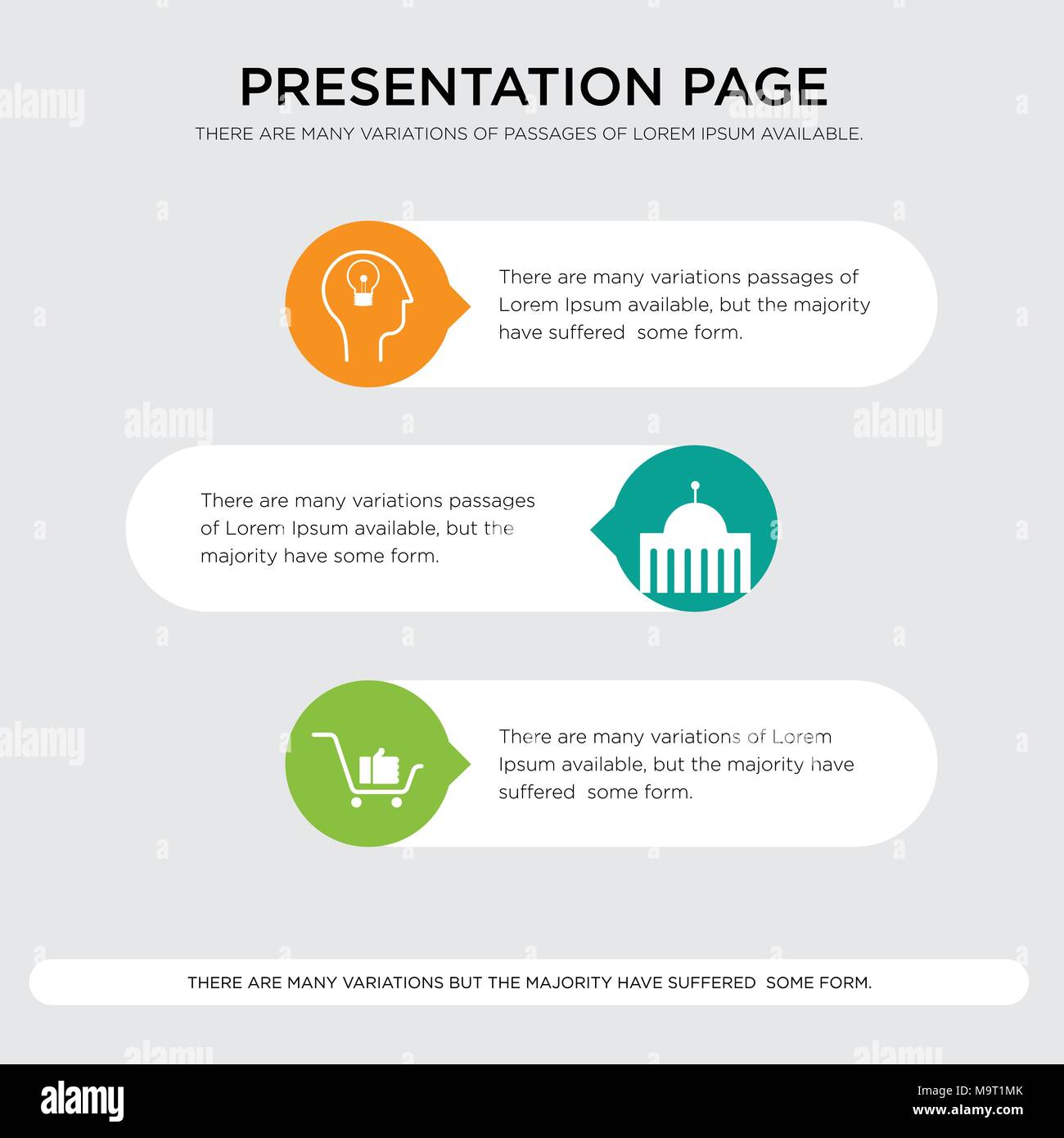 Kundenbindung, Interessenvertretung, IQ presentation Design vorlage in Orange, Grün, Gelb Farben mit horizontalen und runden Formen Stock Vektor