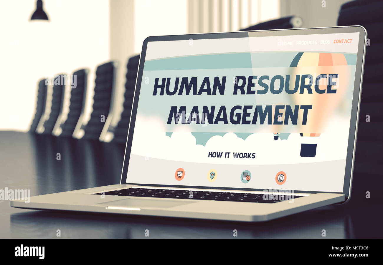 Human Resource Management auf Laptop im Konferenzraum. 3d Stockfoto